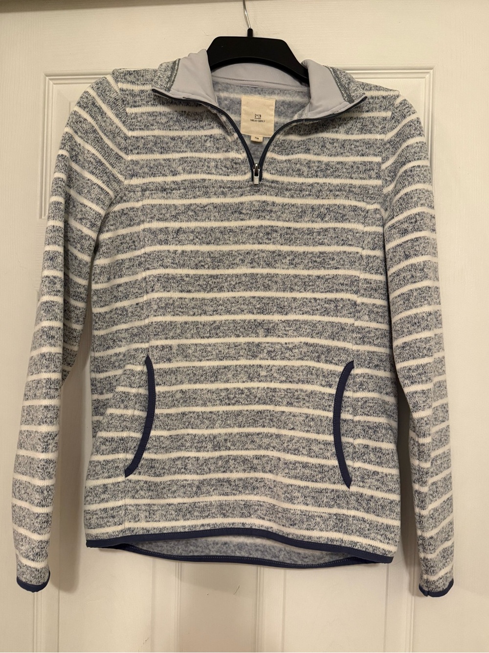 Thread & Supply Long Sleeve 1/4 Zip Striped Pullover Sweatshirt — Blue Cream